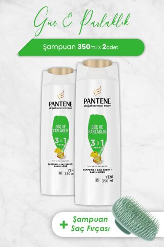 Pantene Şampuan Pro-V Doğal Sentez Güç ve Parlaklık 3'ü 1 Arada 350 ml x 2 Adet ve Şampuan Fırçası