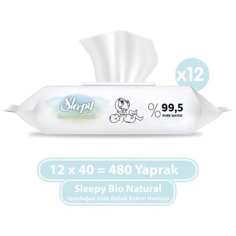 Sleepy Bio Natural Yenidoğan Islak Bebek Bakım Havlusu 12X40 (480 Yaprak)