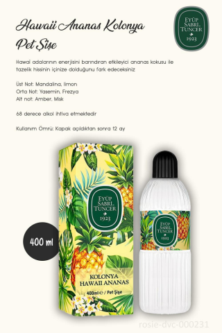 Eyüp Sabri Tuncer Hawaii Ananas Kolonya 400 ml Pet Şişe 3 Adet ve ROSIE Pamuk