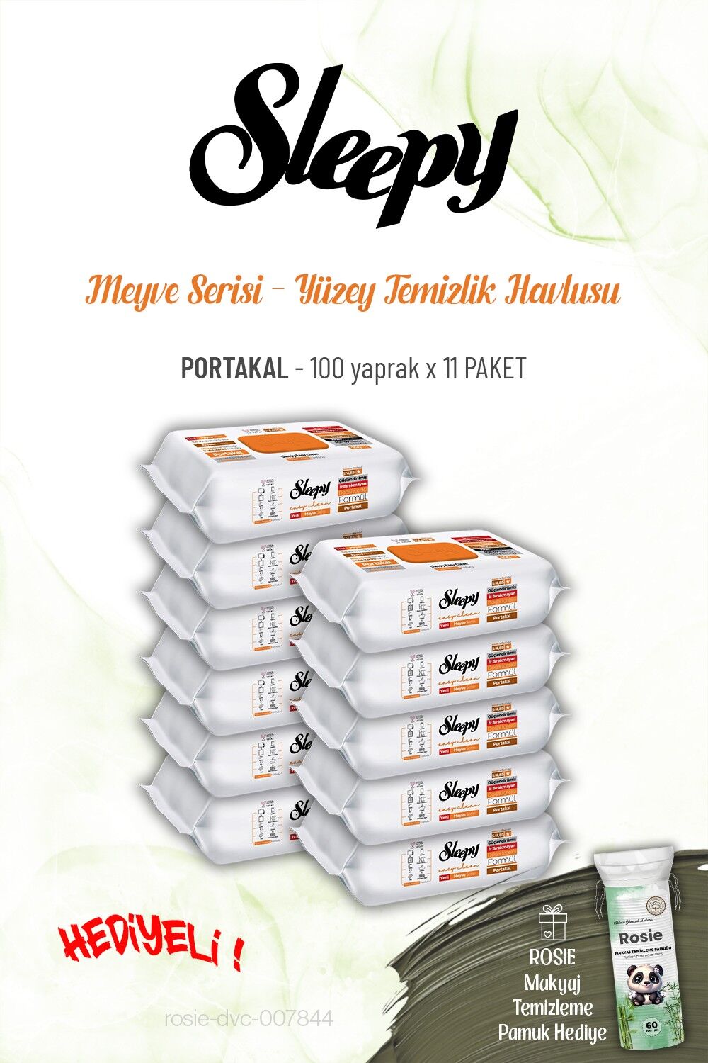 Sleepy Portakal 100 yaprak x 11 paket Yüzey Temizlik Havlusu ve ROSIE