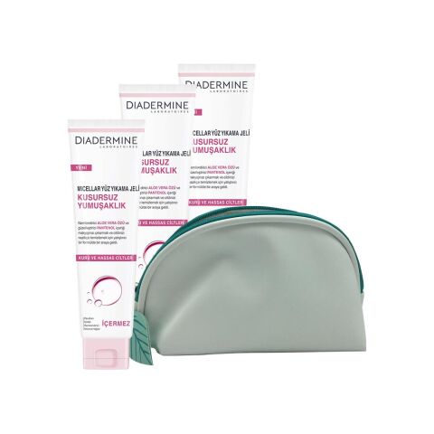 Diadermine Micellar Yüz Yıkama Jeli Kusursuz Yumuşaklık 150 ml x 3 ve Diadermine Çanta Hediyeli
