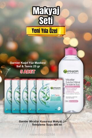Garnier Kağıt Yüz Maskesi Saf & Temiz X 5 ve Micellar Makyaj Temizleme Suyu