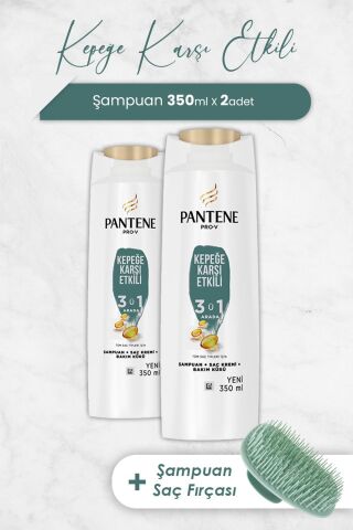 Pantene Şampuan Pro-V Kepeğe Karşı Etkili 3'ü 1 Arada 350 ml x 2 Adet ve Şampuan Fırçası