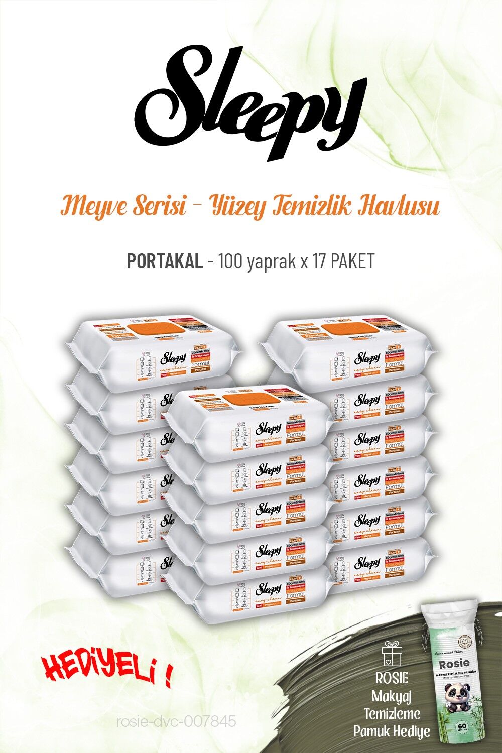 17 paket Sleepy 100 yaprak Portakal Yüzey Temizlik Havlusu ve ROSIE