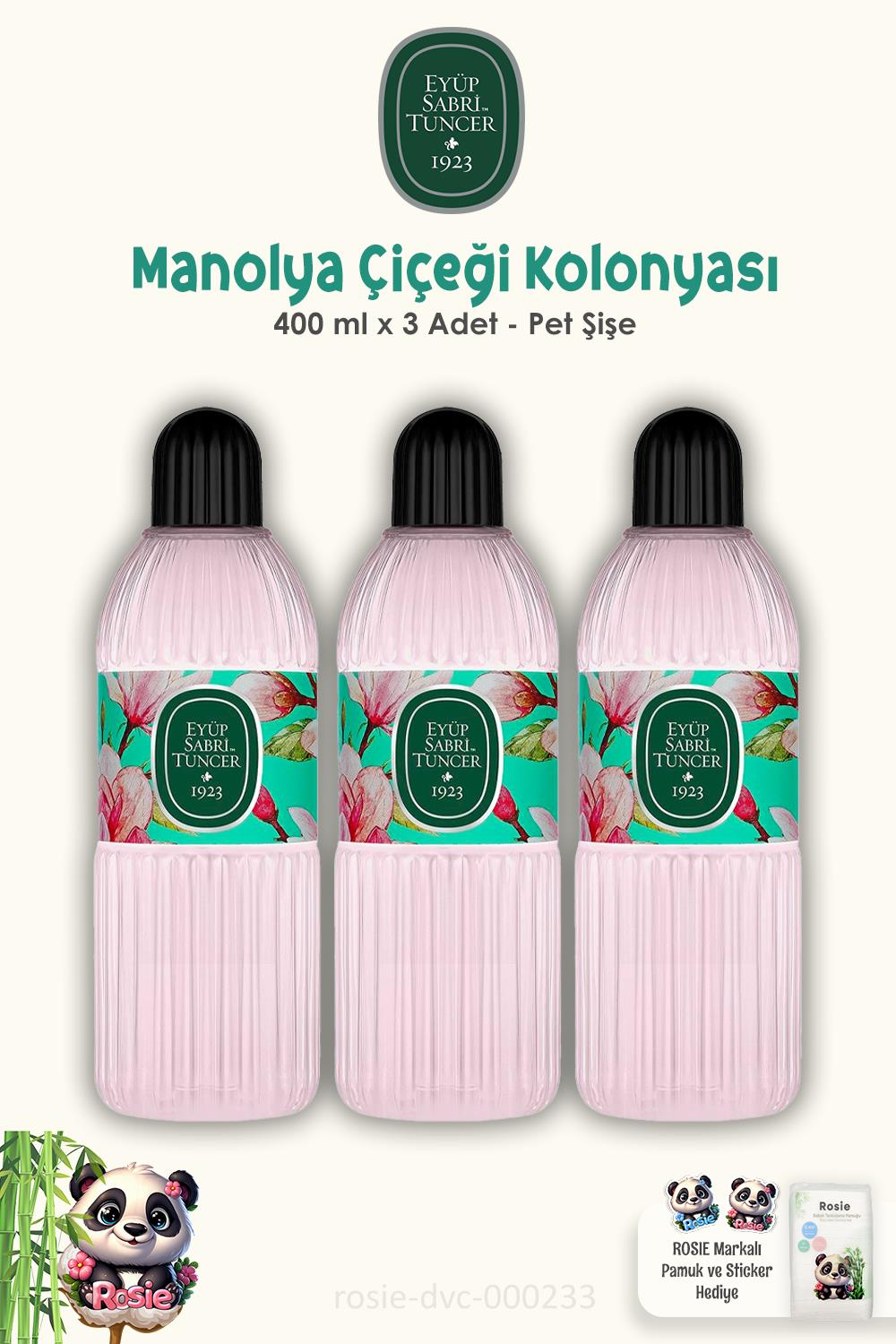 Eyüp Sabri Tuncer Manolya Çiçeği Kolonyası 3 Adet 400 ml ve ROSIE Pamuk 60'lı