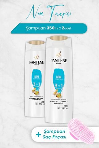 Pantene Şampuan Pro-V Nem Terapisi 3'ü 1 Arada 350 ml x 2 Adet ve Şampuan Fırçası