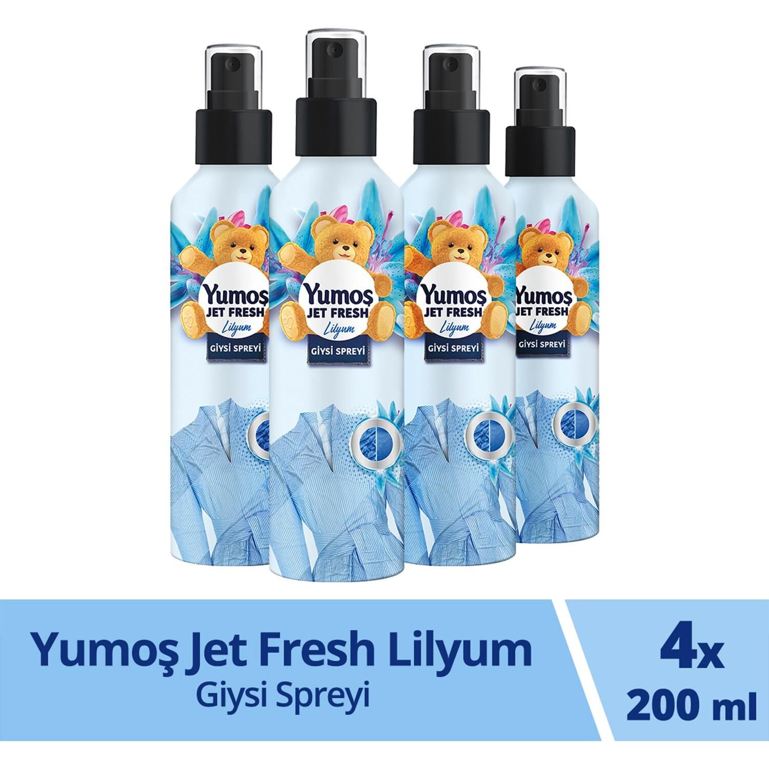 Yumoş Jet Fresh Ütü Etkisi Giysi Spreyi Lilyum 200 ml x 4