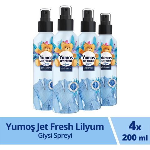 Yumoş Jet Fresh Ütü Etkisi Giysi Spreyi Lilyum 200 ml x 4