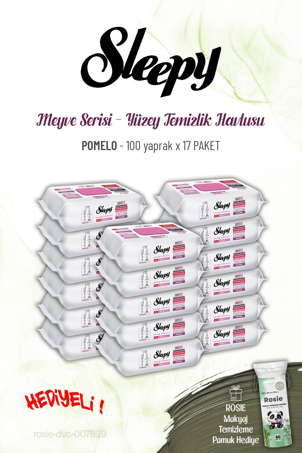 17 paket Sleepy 100 yaprak Pomelo Yüzey Temizlik Havlusu ve ROSIE