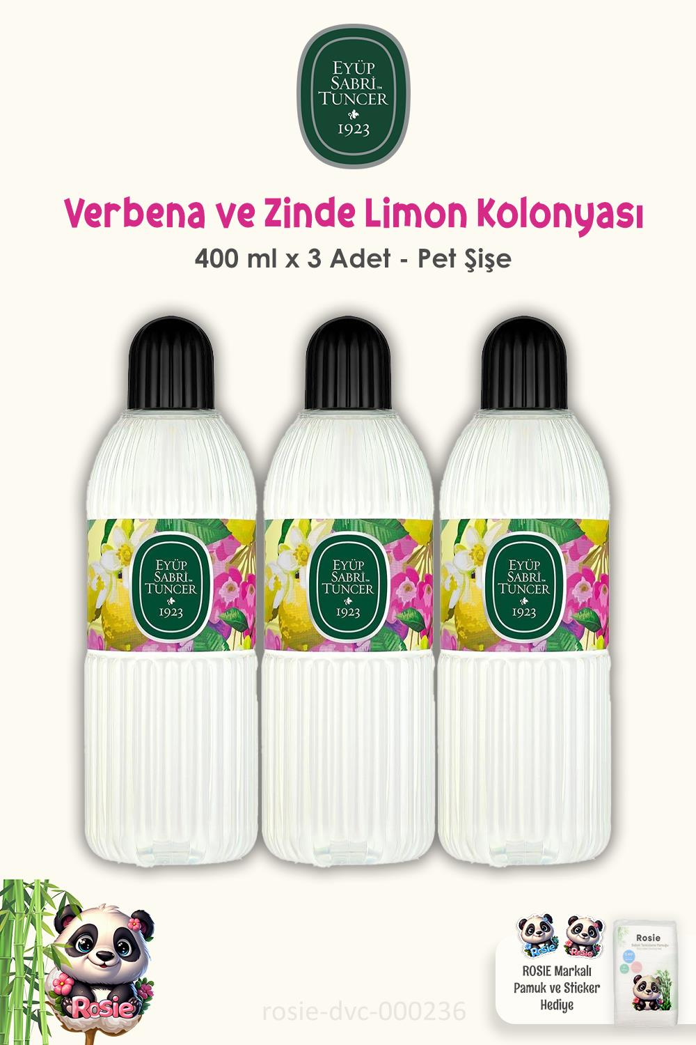 Eyüp Sabri Tuncer 3 Adet Verbena & Zinde Limon Kolonyası 400 ml ve ROSIE Pamuk