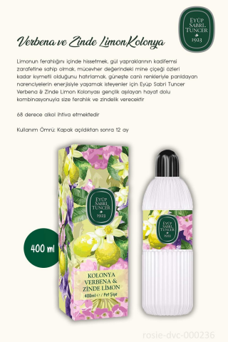 Eyüp Sabri Tuncer 3 Adet Verbena & Zinde Limon Kolonyası 400 ml ve ROSIE Pamuk