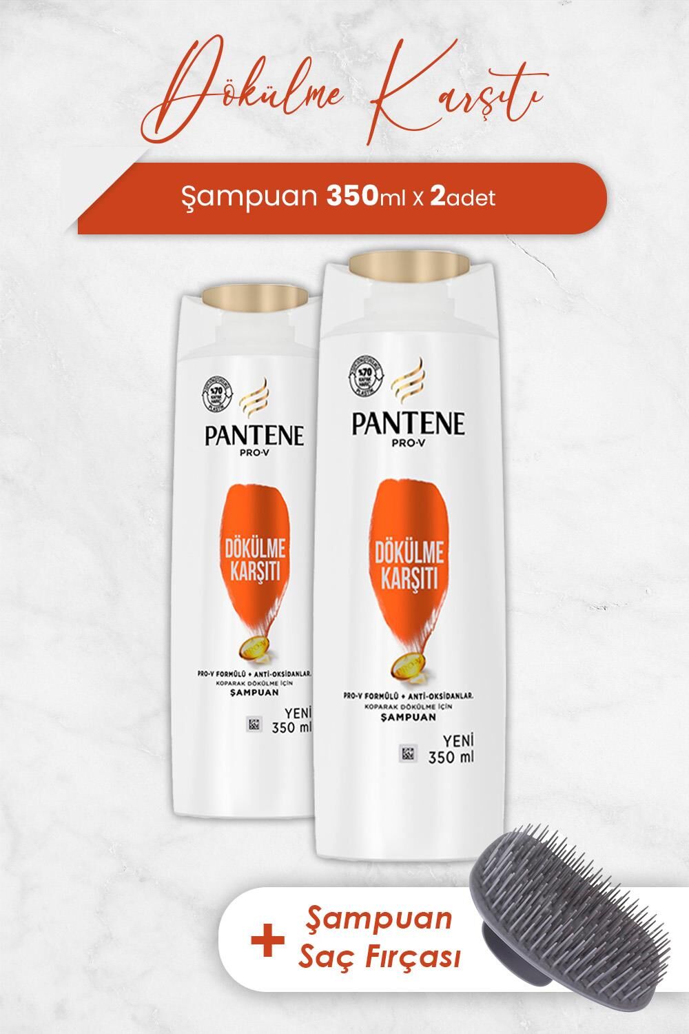 Pantene Şampuan Pro-V Dökülme Karşıtı 350 ml x 2 Adet ve Şampuan Fırçası