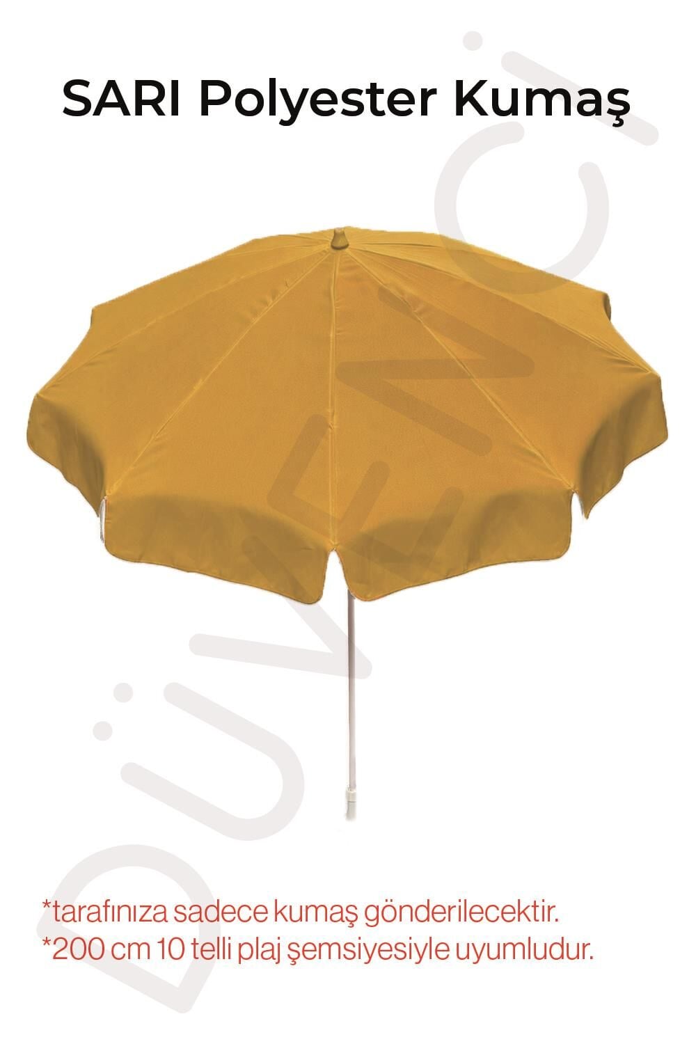 Sarı Polyester Kumaş, 10 telli 200 cm Çap (Plaj Şemsiyesiyle Uyumlu)
