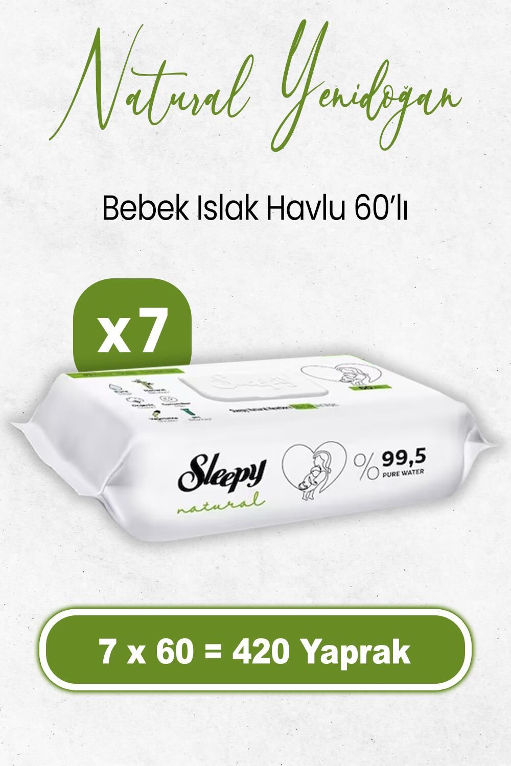 Sleepy Natural Yenidoğan Islak Bebek Havlusu 60 x 7 Adet (420 Yaprak)
