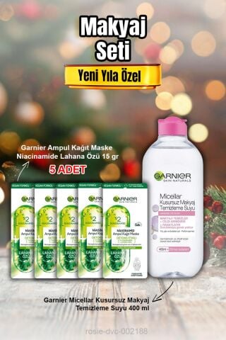 Ampul Kağıt Maske Niacinamide Lahana Özü X 5 ve Micellar Makyaj Temizleme Suyu