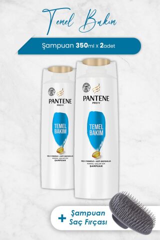 Pantene Şampuan Pro-V Temel Bakım 350 ml x 2 Adet ve Şampuan Fırçası