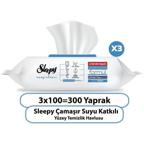 Sleepy Easy Clean Çamaşır Suyu Katkılı Yüzey Temizlik Havlusu 3X100 (300 Yaprak)