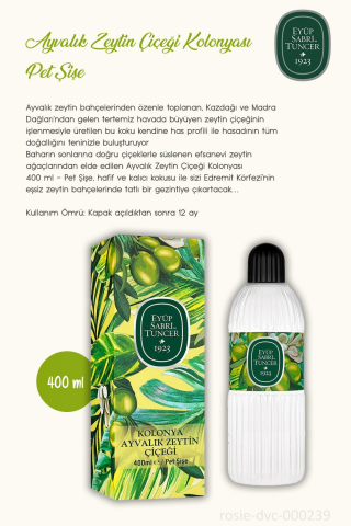 Eyüp Sabri Tuncer Ayvalık Zeytin Çiçeği Kolonyası 400 ml 3 Adet  ve 60'lı ROSIE