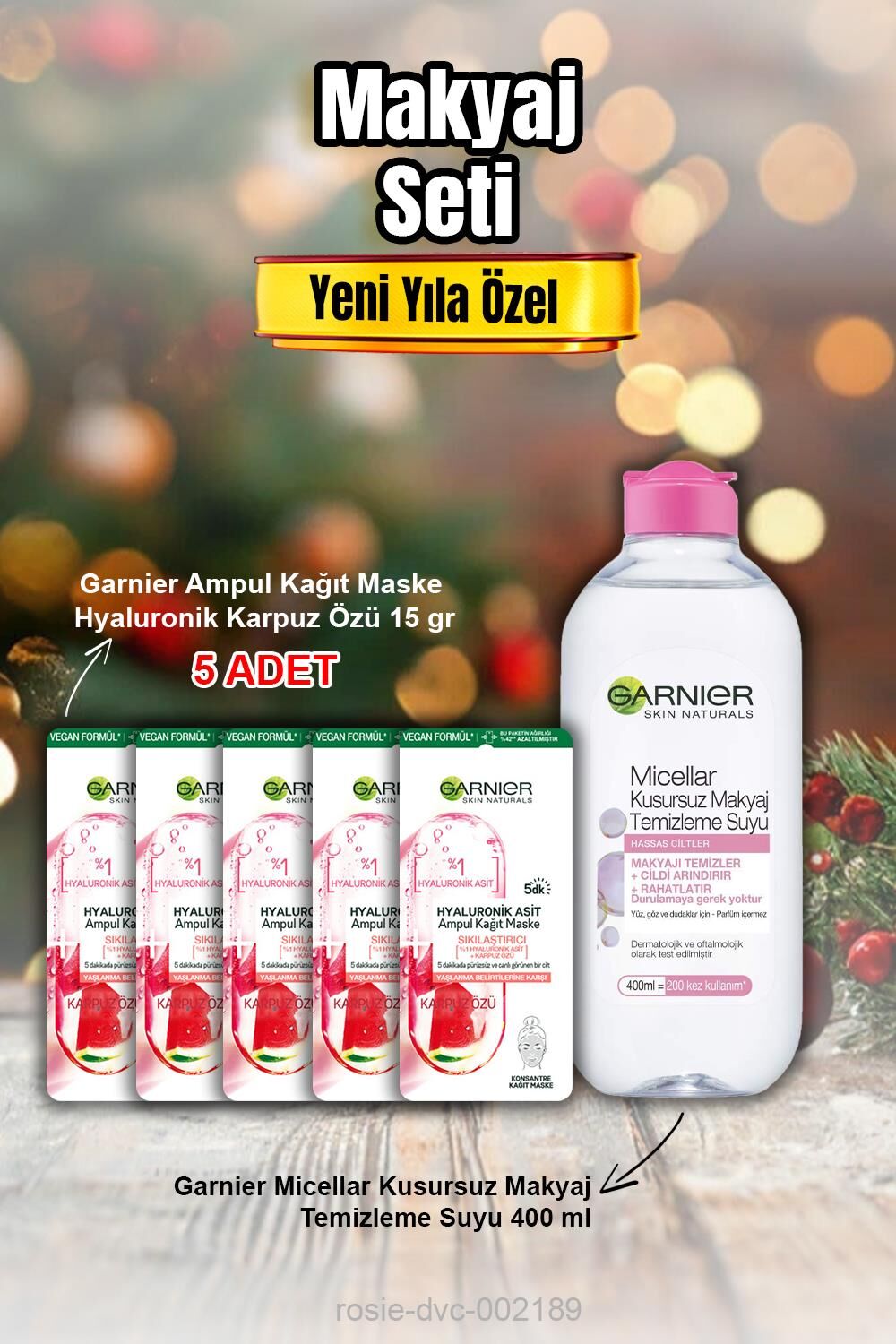 Garnier Ampul Kağıt Maske Hyaluronik Karpuz Özü X 5 ve Micellar Makyaj Temizleme Suyu