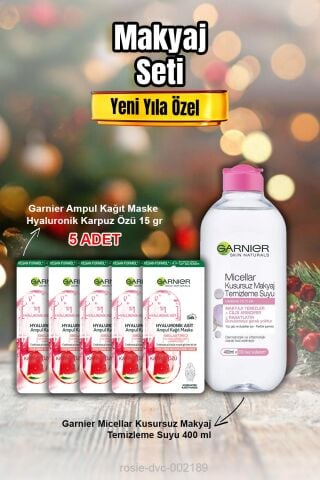 Garnier Ampul Kağıt Maske Hyaluronik Karpuz Özü X 5 ve Micellar Makyaj Temizleme Suyu