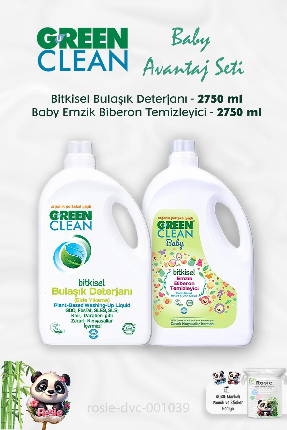 Green Clean Baby Biberon Temizleyici 2.75 kg, Bulaşık Deterjanı 2.75 kg ve ROSIE