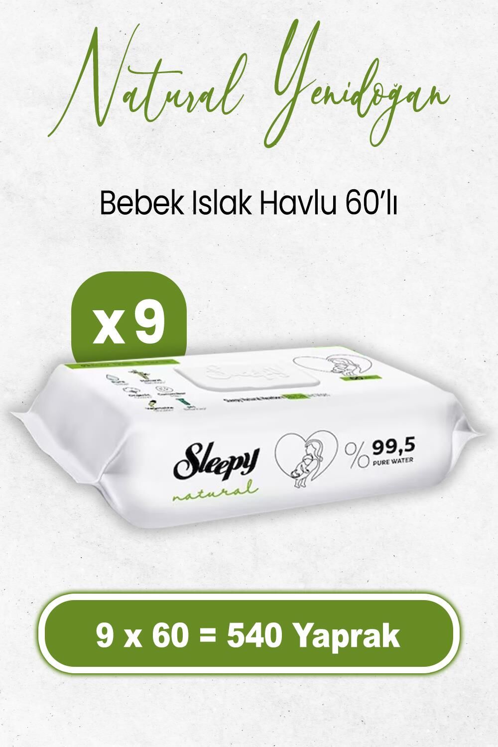 Sleepy Natural Yenidoğan Islak Bebek Havlusu 60 x 9 Adet (540 Yaprak)