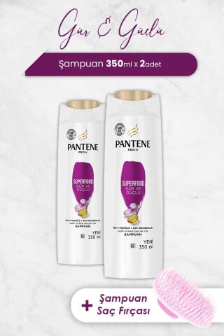 Pantene Şampuan Pro-V Superfood Gür ve Parlak Saçlar 350 ml x 2 Adet ve Şampuan Fırçası