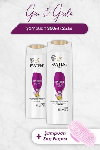Pantene Şampuan Pro-V Superfood Gür ve Parlak Saçlar 350 ml x 2 Adet ve Şampuan Fırçası