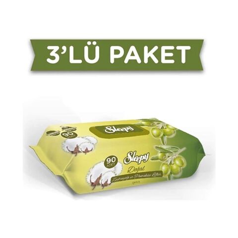 Sleepy Doğal Zeytinyağlı Pamuk Islak Havlu Mendil 3lü 270 Yaprak