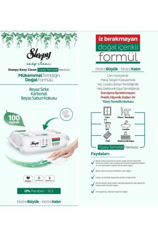 Sleepy Easy Clean Yüzey Temizlik Havlusu 100 Yaprak (5 Li Set) 500 Yaprak