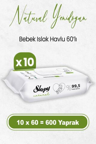 Sleepy Natural Yenidoğan Islak Bebek Havlusu 60 x 10 Adet (600 Yaprak)