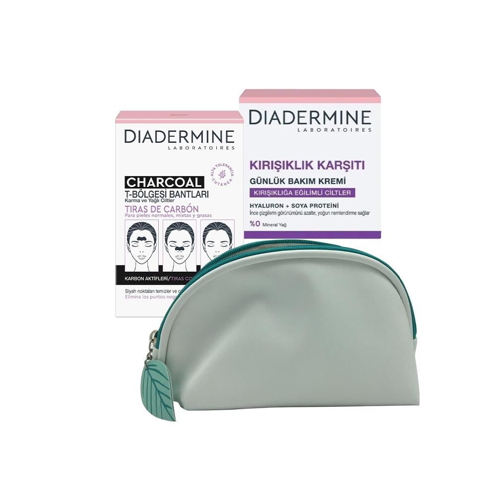 Diadermine Kömürlü T Bölgesi Bantları, Kırışıklık Karşıtı Günlük Krem ve Diadermine Çanta Hediyeli
