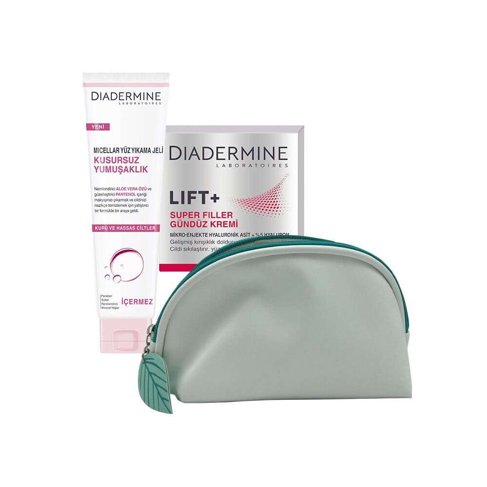 Diadermine LIFT+ Super Filler Gündüz Kremi 50 ML, Yüz Yıkama Jeli ve Diadermine Çanta Hediyeli