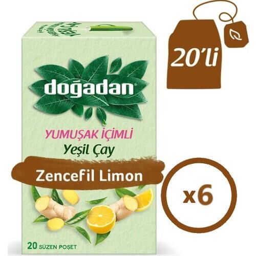 Doğadan Yeşil Çay Yumuşak İçimli Zencefil Limon x 6 Adet