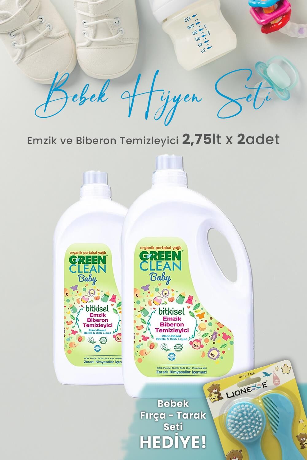 Green Clean Baby Biberon Temizleyici 2750 ml x 2 Adet ve Hediyeli