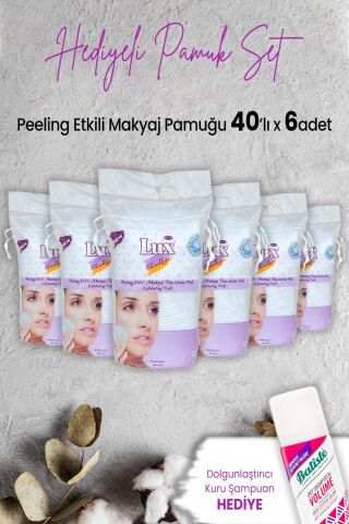 Lux Peeling Etkili Makyaj Pamuğu 40' lı x 6 Adet ve Hediyeli