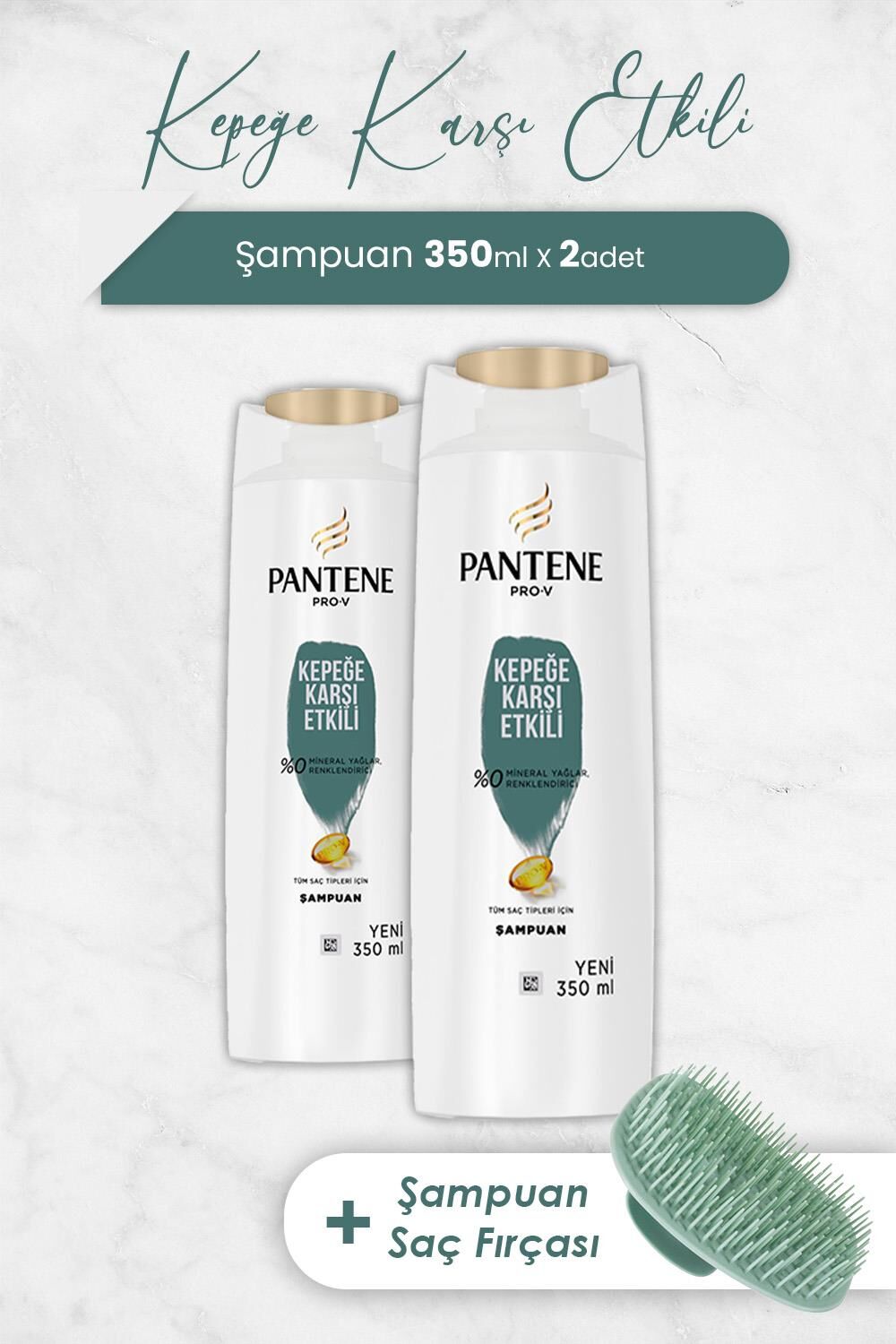 Pantene Şampuan Pro-V Kepeğe Karşı Etkili 350 ml x 2 Adet ve Şampuan Fırçası