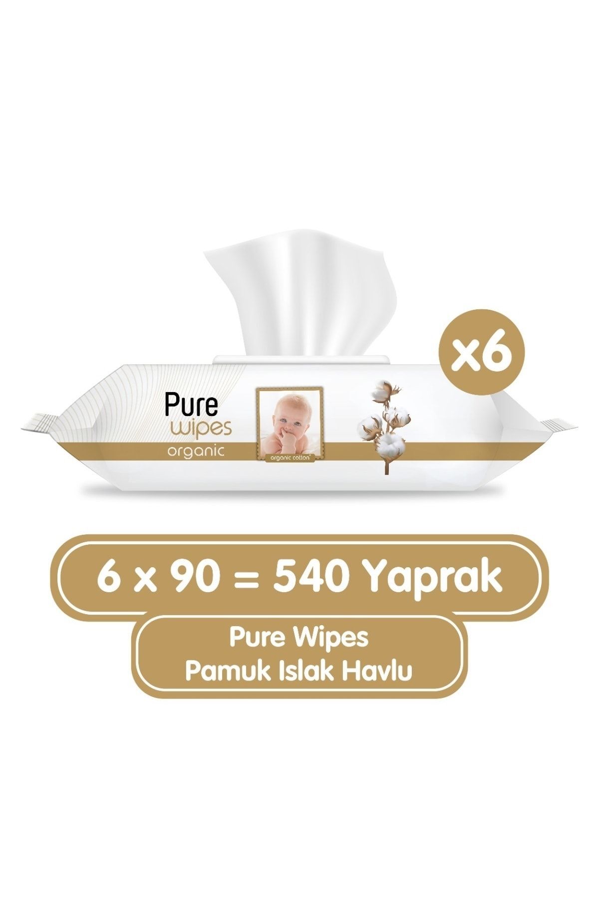 Pure Baby Wipes Pamuklu Organic Islak Mendil 90' lı 6 Paket 540 Yaprak