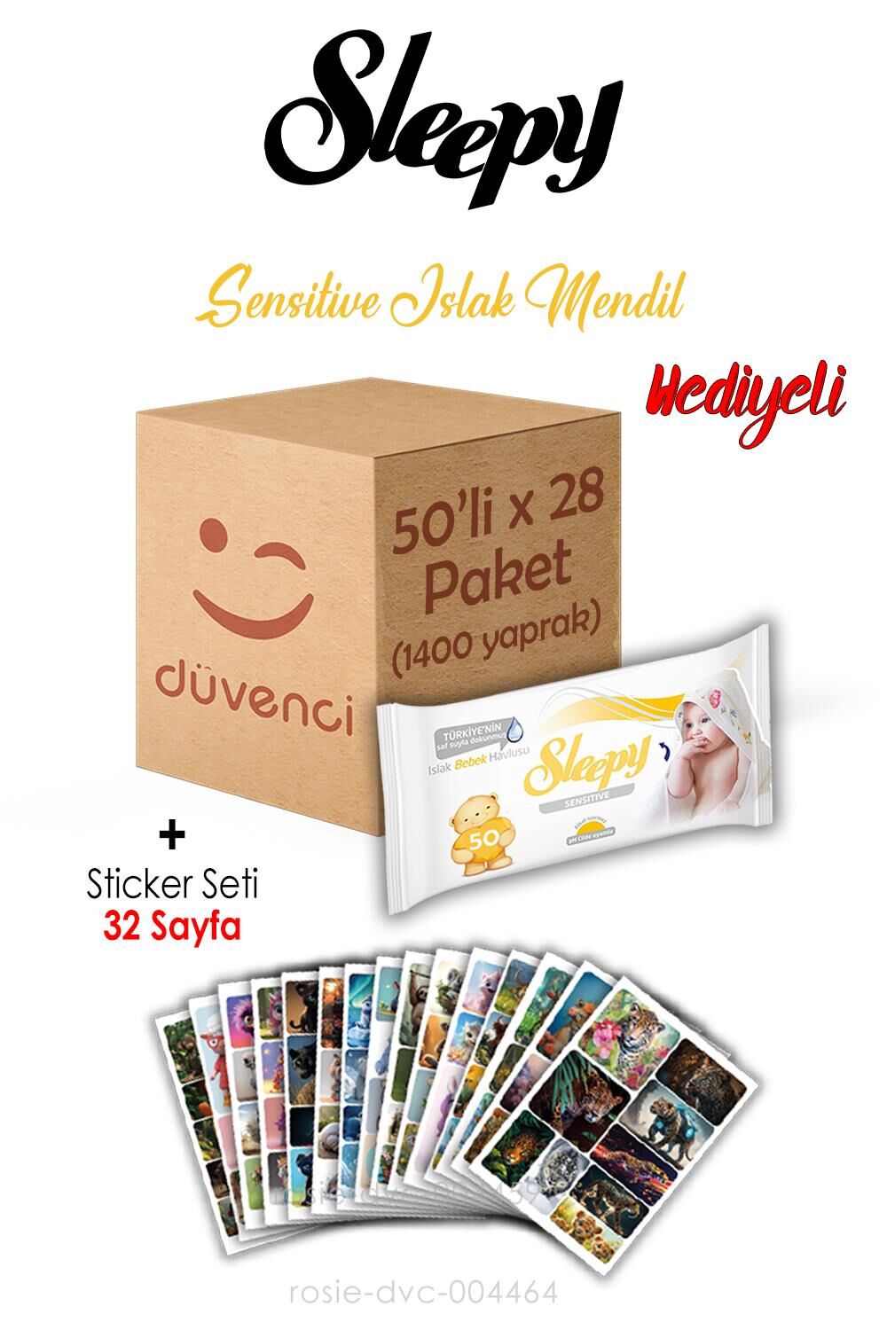 Sensitive Sleepy Islak Havlu 50x28 (1400  yaprak) ve Sticker Seti 32 Sayfa