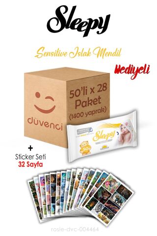 Sensitive Sleepy Islak Havlu 50x28 (1400  yaprak) ve Sticker Seti 32 Sayfa