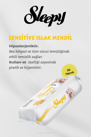 Sensitive Sleepy Islak Havlu 50x28 (1400  yaprak) ve Sticker Seti 32 Sayfa