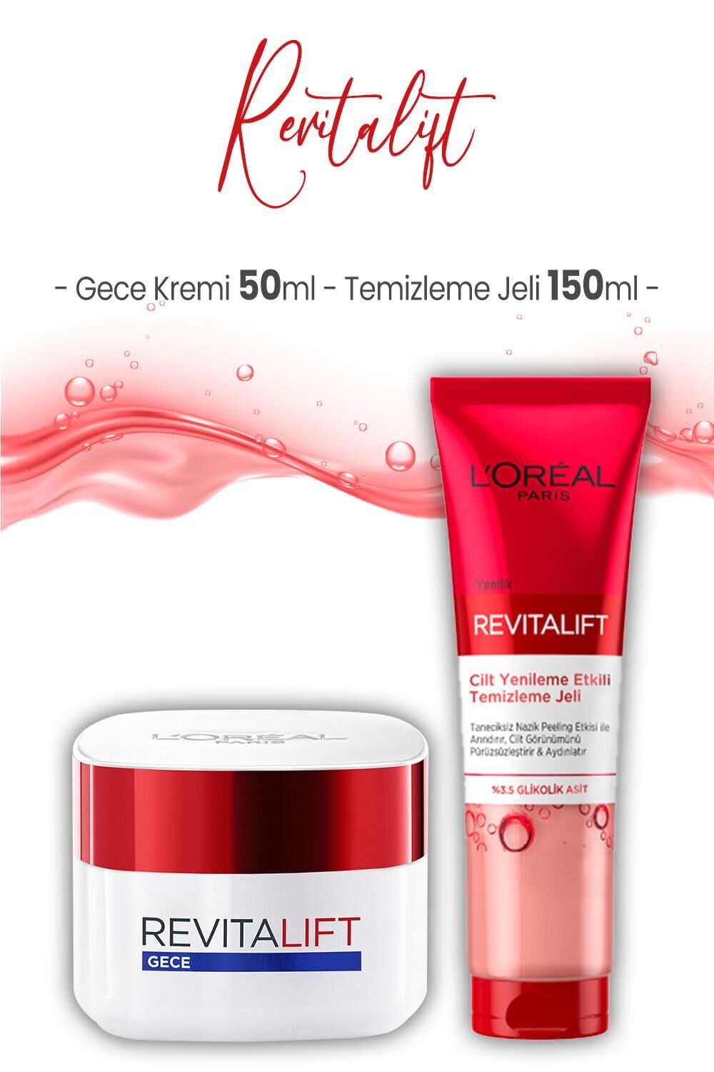 Loreal Paris Revitalift Yoğun Etki Gece Kremi 50 ml ve Temizleme Jeli 150 ml