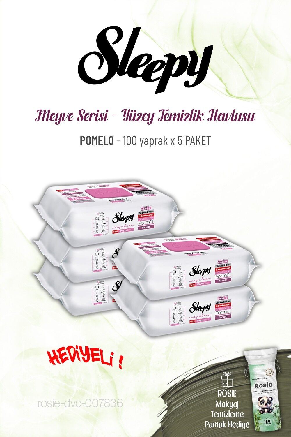 Sleepy Pomelo Yüzey Temizlik Havlusu 100 yaprak x 5 paket ve ROSIE