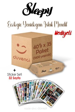 Ecologic Yenidoğan Islak Havlu 40x35 (1400  yaprak) ve Sticker Seti 32 Sayfa