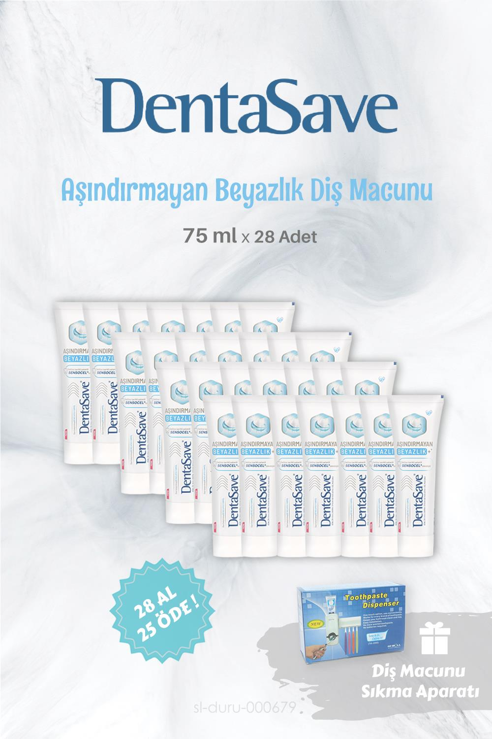 DentaSave Diş Macunu Aşındırmayan Beyazlık 75 ml 28 AL 25 ÖDE ve Diş Macunu Sıkma Aparatı