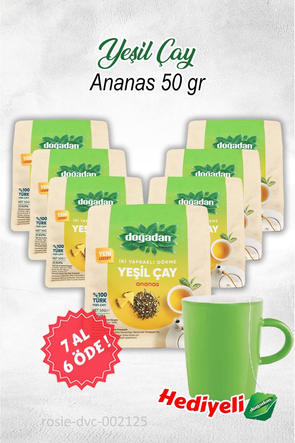 7 AL 6 ÖDE Doğadan Dökme Yeşil Çay Ananas 50 gr ve Kupa Hediyeli
