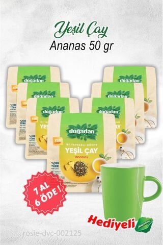 7 AL 6 ÖDE Doğadan Dökme Yeşil Çay Ananas 50 gr ve Kupa Hediyeli