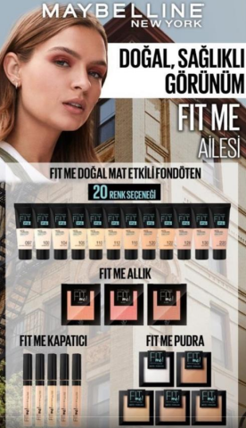Maybelline Fit Me Fondöten 220, Tattoo Brow Kaş Maskarası 250,  Plump in Gloss Ruj 412