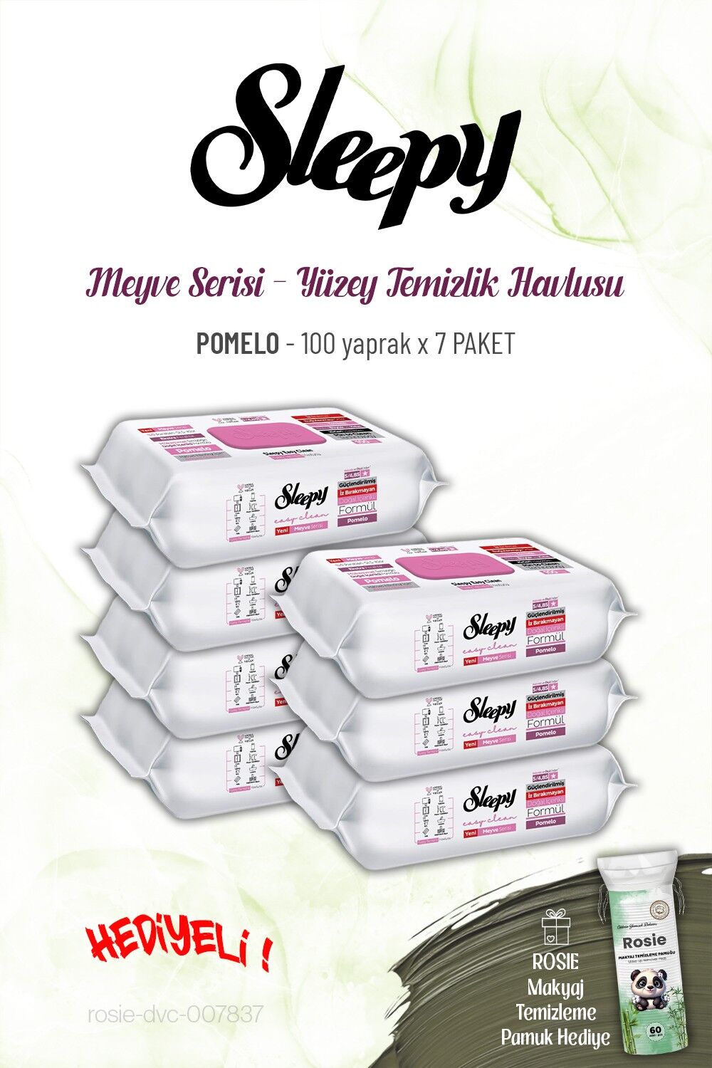 Sleepy 7 paket Pomelo Yüzey Temizlik Havlusu 100 yaprak ve ROSIE