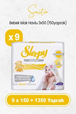 Sleepy Sensitive Islak Bebek Mendil 3x50 x 9 Adet (1350 Yaprak)